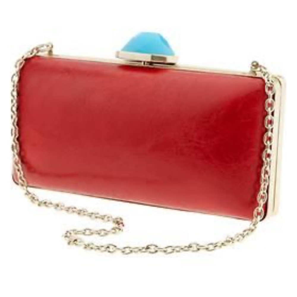 Banana Republic Red Leather Clutch with Blue Gem Accent